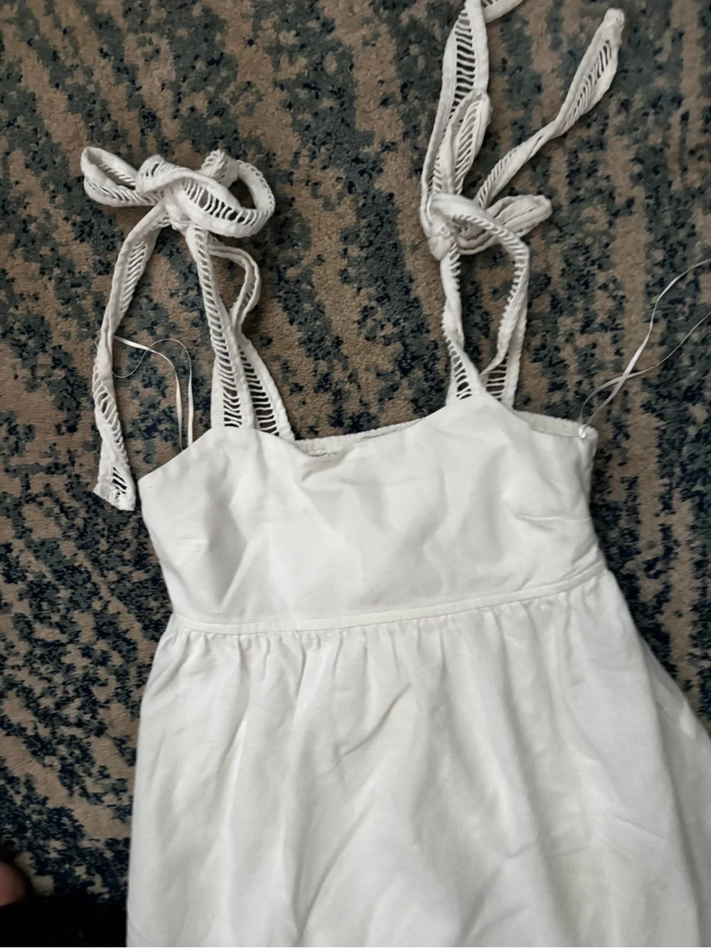 Moon River women’s small White Tie-Shoulder Eyelet Maxi Dress cottage core